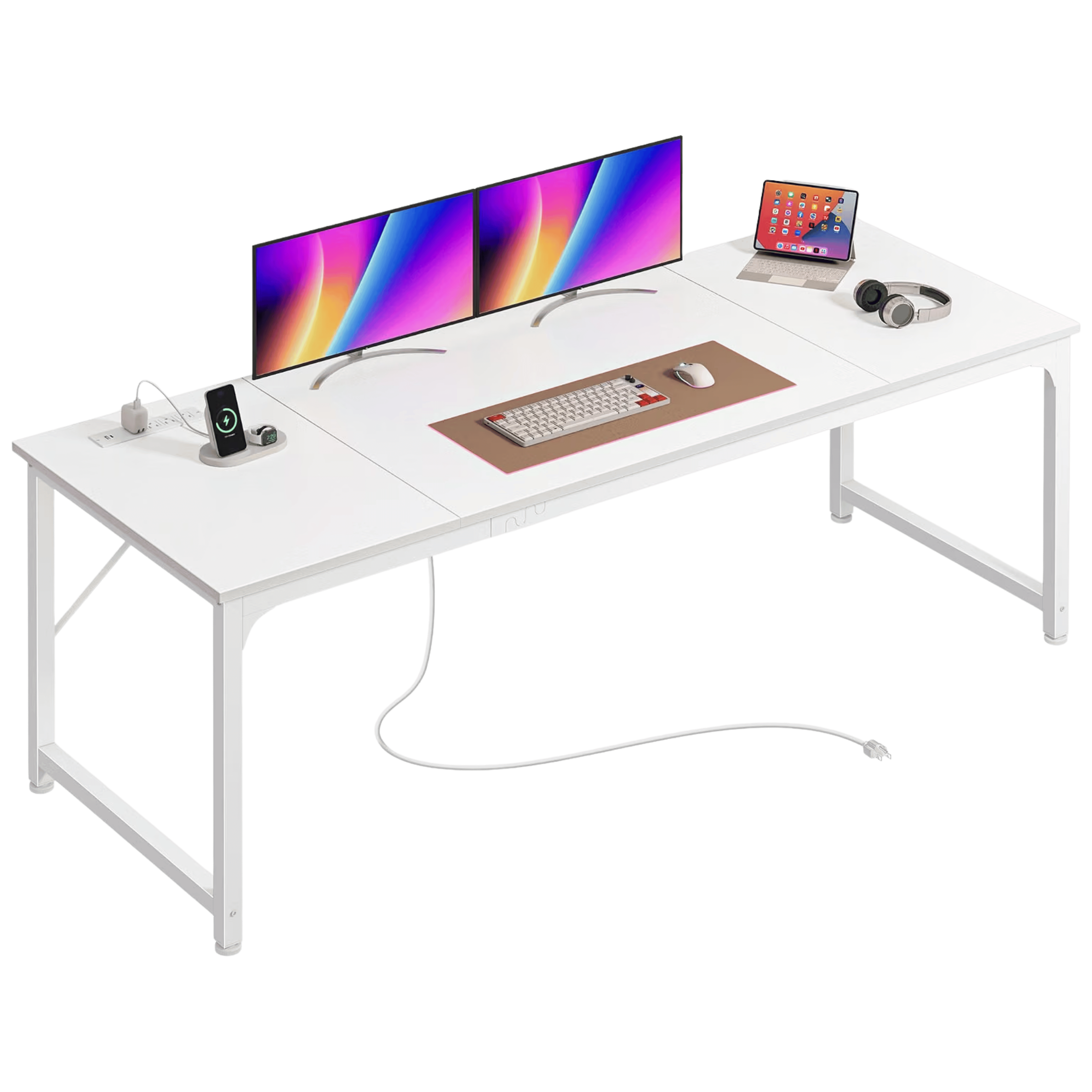 PRAISUN 70”x24” Desk w/ Outlets - White